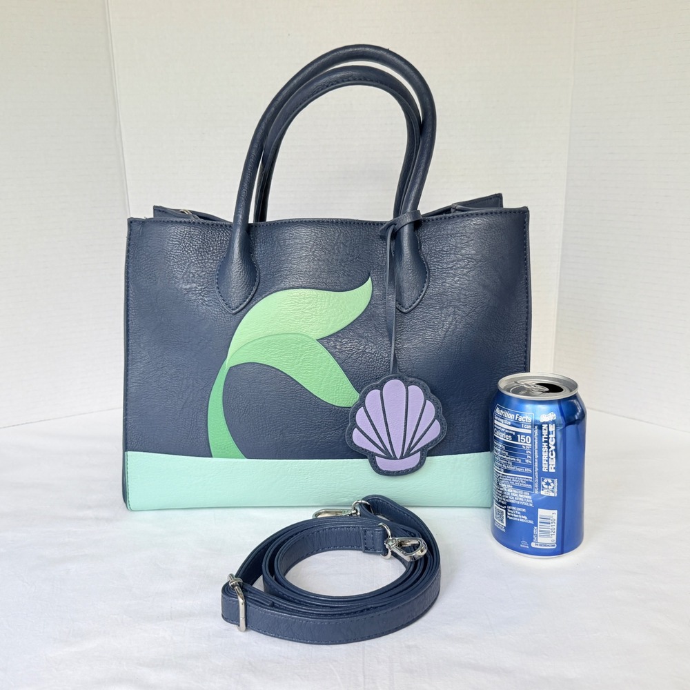 Disney Loungefly Tote Bag Womens Large Navy Blue Excellent Ariel Mermaid Tail - Picture 2 of 14